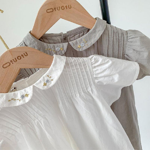 Girls' Summer Embroidered Doll Neck Dress